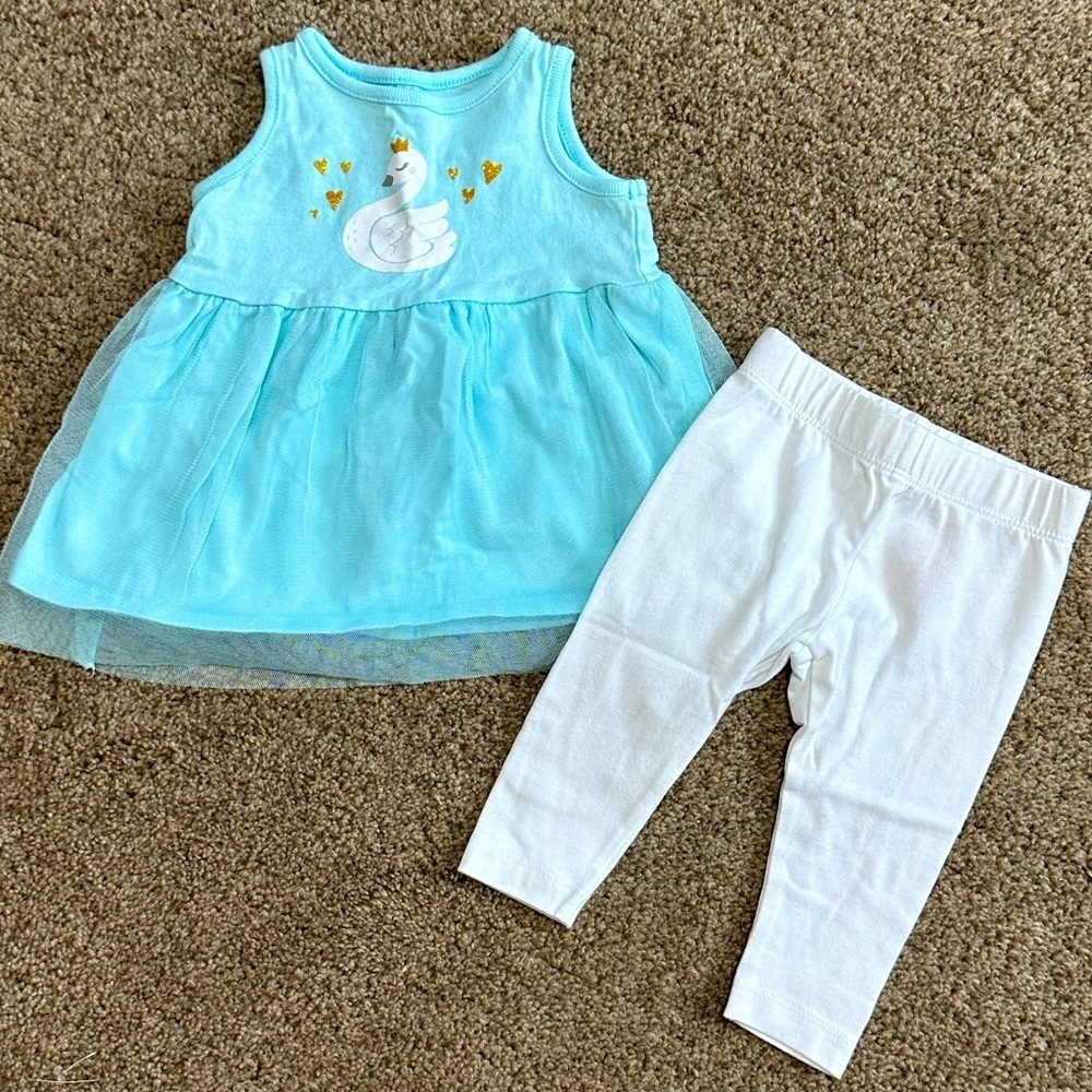 Carter’s Swan Dress + Cat & Jack Pants baby girl 0-3 Months
